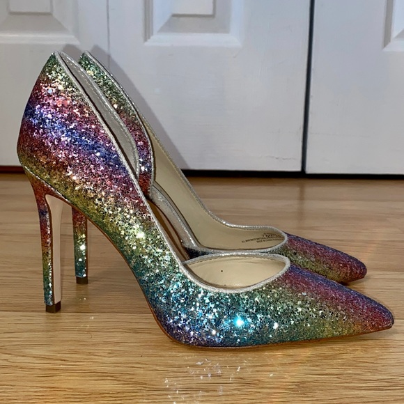 JESSICA SIMPSON rainbow/multicolour glitter pumps/shoes for women size 7.5 NEW - Picture 2 of 8